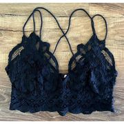 Free People  FP One Adella Lace Elastic Black Bralette Women's XS Floral EUC