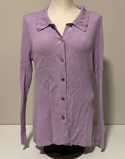 White House Black Market lavender button up sweater cardigan with collar Sz L