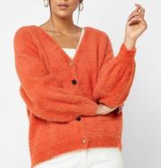 Moon River Orange Red Eyelash Cardigan Sweater