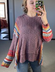 : Oversized Knit Mauve Hoodie Sweater