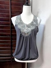 Lily White Womens Blouse Black Sleeveless V Neck Sequin Pullover Tank Evening L