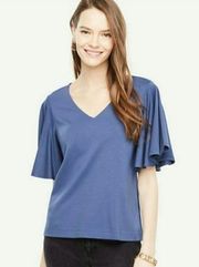 Ann‎ Taylor Blue V-Neck with Angel Sleeves Top | Size M