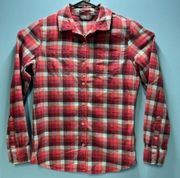 The North Face‎ Button Down Shirt Womens Medium Pink Blue Flannel Long Sleeve