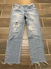 O’Neil straight leg distressed light wash denim jeans size 28 button fly