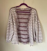 Umgee cardigan sweater maroon striped balloon sleeves short length Women’s sz L