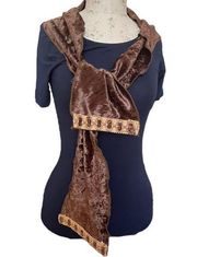 Handmade brown velvet scarf with gold accents by Marylin Johnson