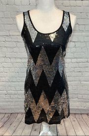 JULIE'S CLOSET Sequined Black & Silver Cocktail Dress- Small