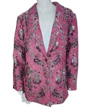 GRAVER Susan Graver Jacquard Notch Collar Jacket Rose/Taupe Size 14 NWOT