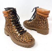 Ann Taylor Loft Leopard Print Lace Up Tan Brown Hiking Boots Size 8.5