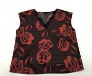 Halogen Womens Size Medium Burgundy Rosette Stripe Lace Trim Sleeveless Blouse