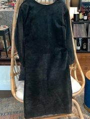 Vintage 80s Wilsons Suede & Leather Black Open Back Goth Vamp Midi Dress - L