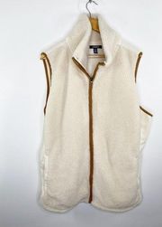 Chaps Cream Brown Full Zip Sleeveless Sherpa Vest Women's Plus Size 1X