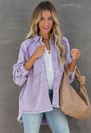 Purple Distressed Button Down Jacket