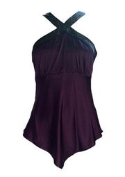 CACHE Silk Blouse Sleeveless Sparkly Purple and Black Top Size XS NWT