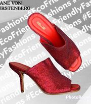 Diane Von Furstenberg Women's Red Shiny Peep Toe Stiletto Mule Heel Size 6M