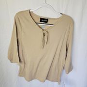 Sag Harbor Vintage Tan V-Neck Tie 3/4 Sleeve Women's Blouse Size Large