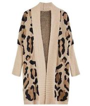 Miss Sparkling Leopard Print Cardigan Cozycore Animal Print Chunky Knit Large