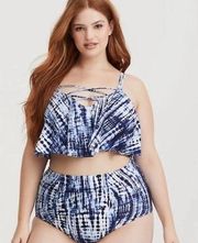 Torrid tie dye flounce ruffle bikini top blue white sz 3X swim