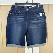 New Time And Tru Mid-Rise Bermuda Dark Wash Stretch Jean Shorts Women's Size 8