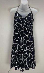 Ann Taylor 100% Silk Giraffe Geometric Print Slip Dress Black White size 2 Y2K