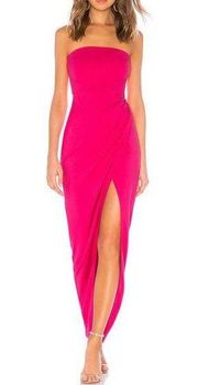 NBD Barbie Pink Strapless Maxi Slip Dress XS Bodycon High Side Slit Slimming NEW