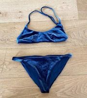 Topshop Velvet Bikini In Navy Blue