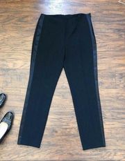 Akris • black wool pants silk tuxedo stripe high waist tapered leg slim