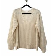 All In Favor Womens V Neck Pullover Sweater Long Sleeve Cream L Large