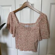 Pink Smocked Floral Crop Top