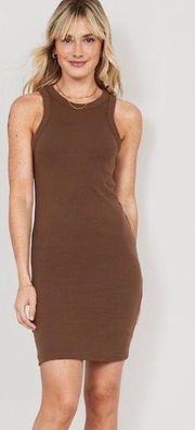 Fitted sleeveless rib knit Mini Dress Brown