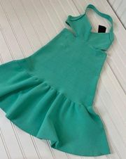 NWT Guess Green Scuba  Ruffled Hem Cut Out Mini Dress Size S