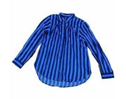 Anthropologie Maeve tunic shirt size small button up blue stripe long sleeve .