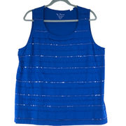 Chicos Womens Size 3 US 16 XL Tank Blue Sequin Stripe Cotton Modal Jersey Knit