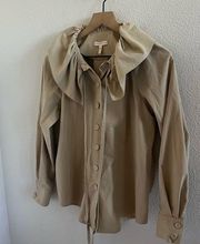 Rebecca Taylor Neutral Front Button Jacket Shirt Statement Collar Designer Small