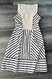 Maeve Blue White Striped Crochet Dress Size 2 Pockets Zip Lined Anthropologie N1