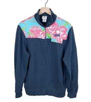 Simply Southern  Collection Navy Floral Quarter Zip Pullover Sweatshirt Large