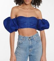 NEW NWT  Jentia Off-Shoulder Ramie Crop Top In Blue