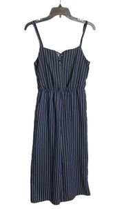 New With Tag  Navy w White Pin Striping Jump Suit Romper Wm M