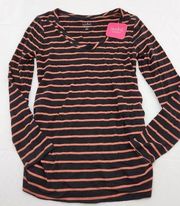 Isabel Maternity Long Sleeve Side Shirred Black Orange Stripe Size Medium Shirt