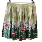 Retro Pleated Mountain Village Scene Skirt