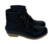 Nautica Womens 8 Rubber Dorsay Duck Boots Black on Black Quilted Upper Rain Snow