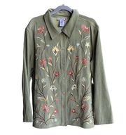 SUSAN GRAVER green floral embroidery long-sleeve shirt Women size 1x