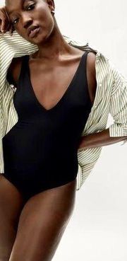 The V-Neck One Piece Swim Suit in Black S NWT