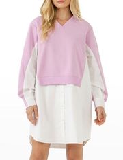 English Factory Oversized Pink V-neck Sweatshirts Dress with Poplin detail - XS