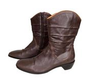 Taryn Rose Size US 10 Brown Leather Low Boots Ruched Top Zipper Italy EUR 41