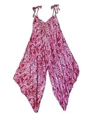 RIZKY COLLECTION MADE TO ORDER PAISLEY FLORAL BOHO HIPPY RED ROMPER JUMPSUIT OS