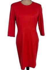 Sz 8 Boss by Hugo Boss Red 3/4 Sleeve Sheath Midi Dress