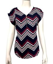 A’GACI Made in the USA Maroon & Navy Blue Zig Zag Pattered Blouse Size L