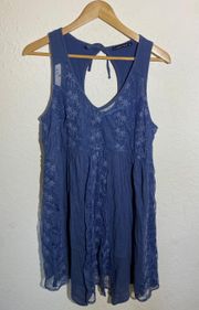 Blue Floral Lace Dress ( L )