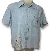 Vintage Denim Button Up with Embroidery